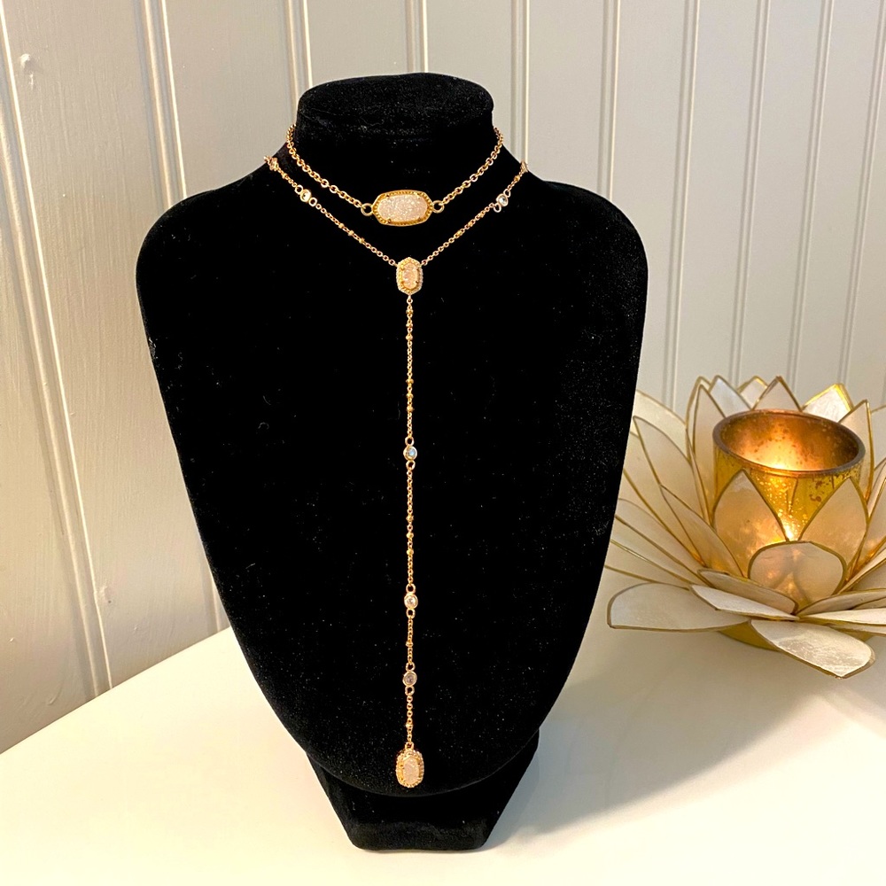 Kendra Scott ‘Claudia’ Rose Gold Lariat necklace w/matching Rose Gold bracelet.